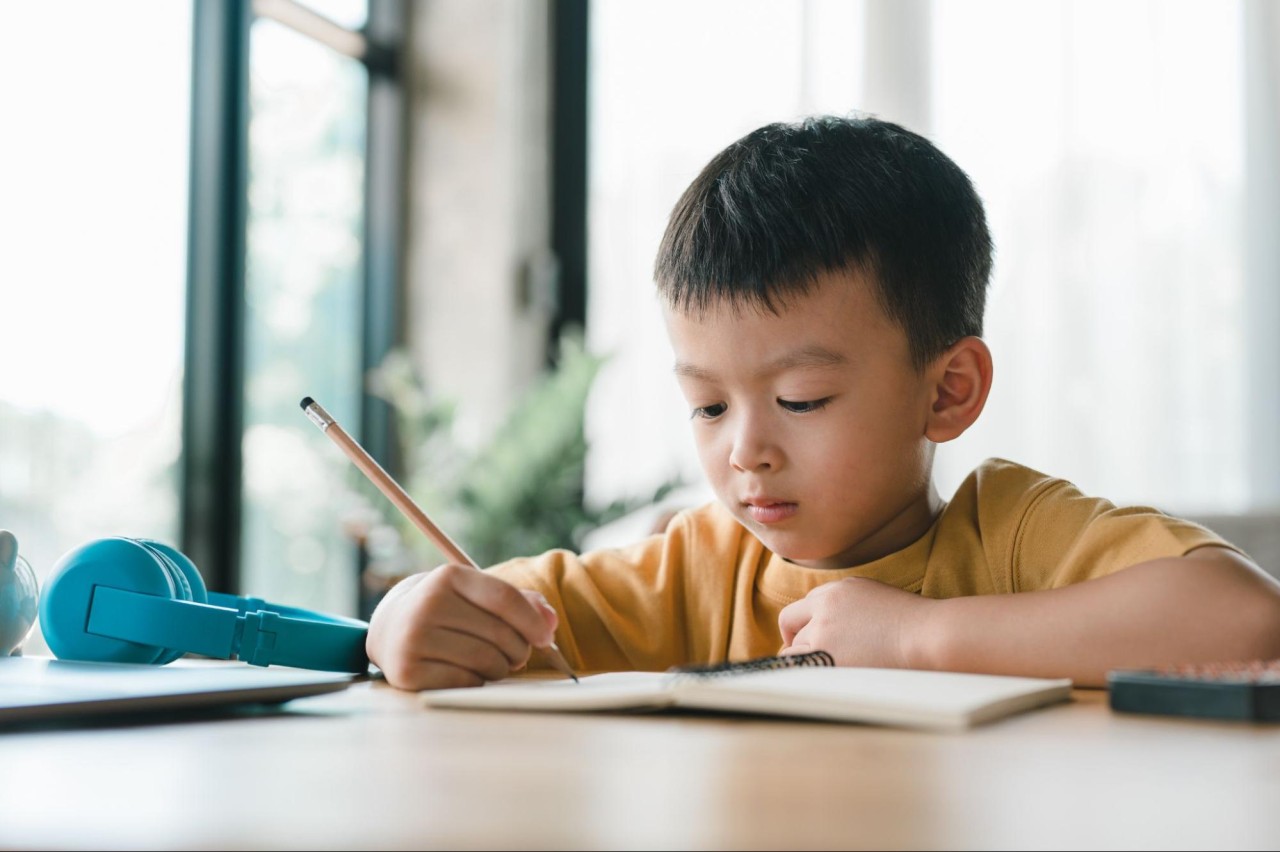 boy doing homework routine