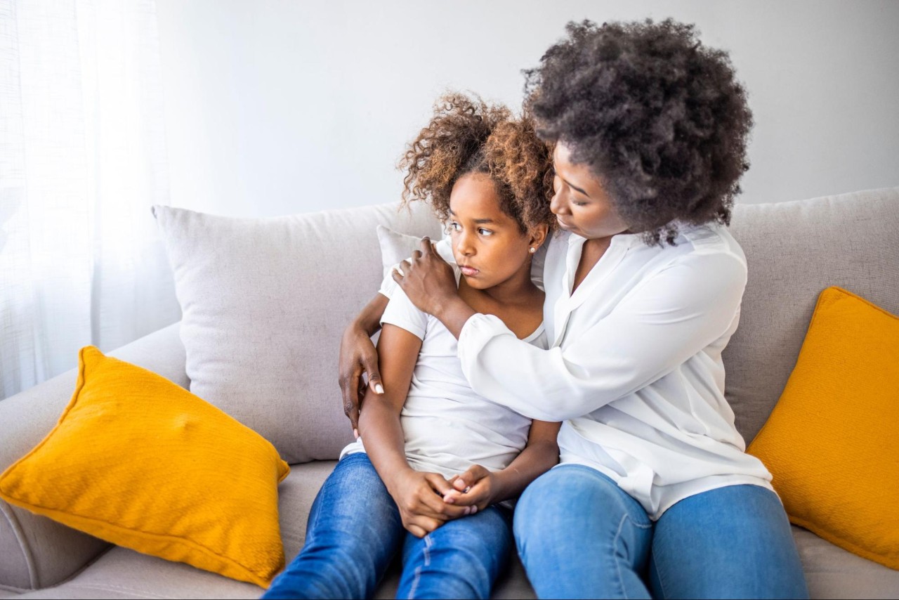 mom practicing co-regulation techniques with daughter